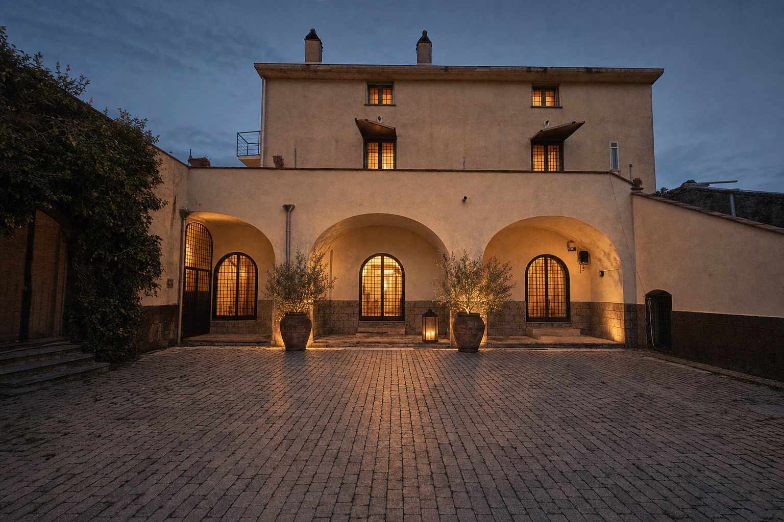 arrivo degli ospiti di un evento aziendale nel cortile della villa a Marcianise